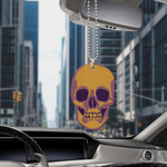 Dark Pink And Purple Skulls On Black Polka Dot Background Car Hanging Ornament
