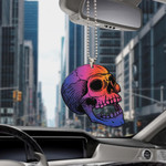 Colorful Human Skull On Black Background 5 Car Hanging Ornament