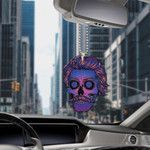 Blue And Purple Abstract Bearded Human Skulls Car Hanging Ornament