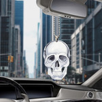 Black And White Human Skull With Baroque Ornament And Keys Car Hanging Ornament