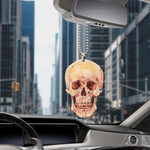 Beautiful Flowers And Human Skull On Dark Blue Background Car Hanging Ornament
