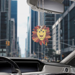 Car Hanging Ornament Cute Lions And Sunflowers On Red Background