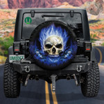 Cool Blue Fire Flaming Skull Live Spare Tire Cover Car Accessories