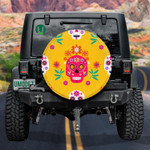 Sugar Skulls Mexican And Flowers On Yellow Background Spare Tire Cover Car Accessories