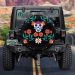 Sugar Skulls Mexican And Colorful Flowers Dia De Los Muertos Spare Tire Cover Car Accessories