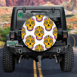 Smiling Sugar Skull Mexican With Floral Ornament Spare Tire Cover Car Accessories