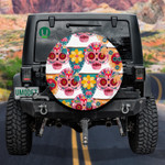 Colorful Traditional Sugar Skull Mexican On White Background Spare Tire Cover Car Accessories