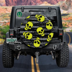 Yellow Human Skull On Gray And Black Background Spare Tire Cover Car Accessories