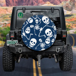 White Human Skull Skeleton On Blue Background Spare Tire Cover Car Accessories