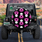 White Human Skull In Purple Octopus Spare Tire Cover Car Accessories