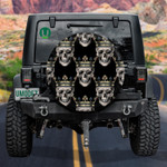 Smiling Human Skull In Crown On Black Background Spare Tire Cover Car Accessories