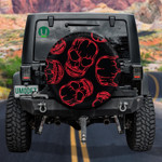 Red Outline Human Skull On Black Background Spare Tire Cover Car Accessories