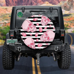 Pink Human Skulls And Semiprecious Stones On Stripes Background Spare Tire Cover Car Accessories