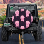 Pink Human Skull With Ice Cream On Black Background Spare Tire Cover Car Accessories