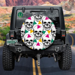 Human Skull Wth Colorful Triangle On White Background Spare Tire Cover Car Accessories
