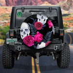Human Skull With Red Rose And Peony Spare Tire Cover Car Accessories