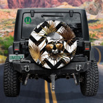 Human Skull With Glasses And Gold Tropical Leaves Spare Tire Cover Car Accessories