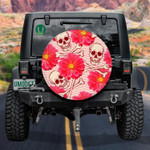 Human Skull With Crossed Bone And Dahlia Spare Tire Cover Car Accessories
