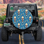 Human Skull With Bone On Blue Background Spare Tire Cover Car Accessories