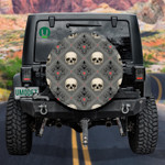 Human Skull On Rhombus Frame Gray Background Spare Tire Cover Car Accessories