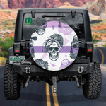 Human Skull In Fashion Scarf And Hairstyle Spare Tire Cover Car Accessories