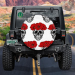 Human Skull In Circlet Of Red Flowers Spare Tire Cover Car Accessories