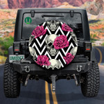 Human Skull And Pink Roses On Geometric Background Spare Tire Cover Car Accessories