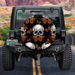 Human Skull And Orange Butterfly On Black Background Spare Tire Cover Car Accessories