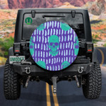Green Human Skull Against Purple Background Spare Tire Cover Car Accessories