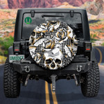 Gold Human Skull And Rose Flowers On Geometric Background Spare Tire Cover Car Accessories