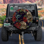 Embroidery Human Skull And Red Roses Spare Tire Cover Car Accessories