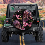 Embroidery Human Skull And Pink Orchid Flowers Spare Tire Cover Car Accessories