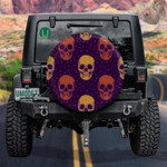 Dark Pink And Purple Skulls On Black Polka Dot Background Spare Tire Cover Car Accessories
