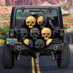 Dark Gray And Gold Human Skull On black Background Spare Tire Cover Car Accessories