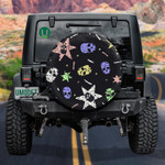 Colorful Human Skull With Start On Black Background Spare Tire Cover Car Accessories