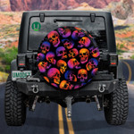 Colorful Human Skull On Black Background Spare Tire Cover Car Accessories
