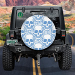 Blue And White Human Skull On Oranement Background Spare Tire Cover Car Accessories