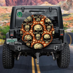 Black Human Skulls Yellow Hearts Pattern Orange Background Spare Tire Cover Car Accessories