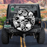 Black And White Human Skull Butterfly Roses Leaves Spare Tire Cover Car Accessories