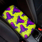 Lime Green And Purple Cow Pattern Print Car Center Console Cover