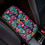 Teal Pink Sugar Skull Pattern Print Car Center Console Cover