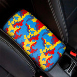 Red Yellow And Blue Camouflage Print Car Center Console Cover