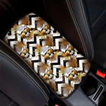 Gold Tropical Skull Pattern Print Car Center Console Cover