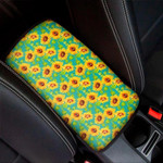 Teal Watercolor Sunflower Pattern Print Car Center Console Cover
