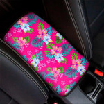 Hot Pink Aloha Hibiscus Pattern Print Car Center Console Cover