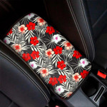 White Tropical Hibiscus Pattern Print Car Center Console Cover
