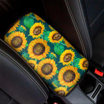 Green Watercolor Sunflower Pattern Print Car Center Console Cover