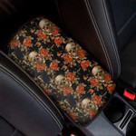 Vintage Floral Skull Pattern Print Car Center Console Cover
