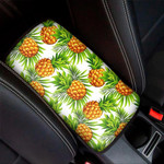 White Tropical Pineapple Pattern Print Car Center Console Cover