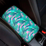 Pink Teal Tropical Leaf Pattern Print Car Center Console Cover